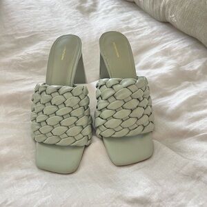 Pretty Little Thing Light Green Braided Slide Heels